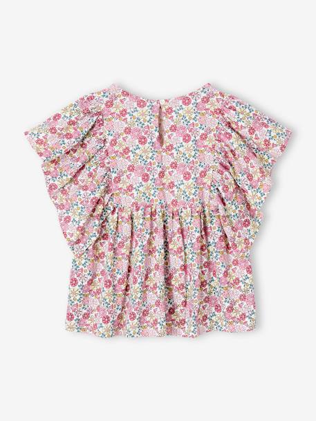 Camiseta blusa con flores, para niña azul petróleo+multicolor+vainilla 