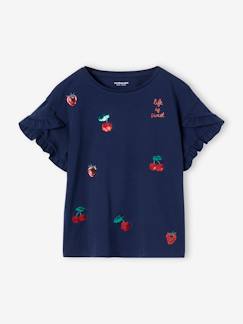 camisetas-Camiseta a rayas con corazón y lentejuelas, para niña