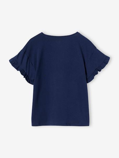 Camiseta a rayas con corazón y lentejuelas, para niña azul marino+BLANCO MEDIO A RAYAS+rayas azul 