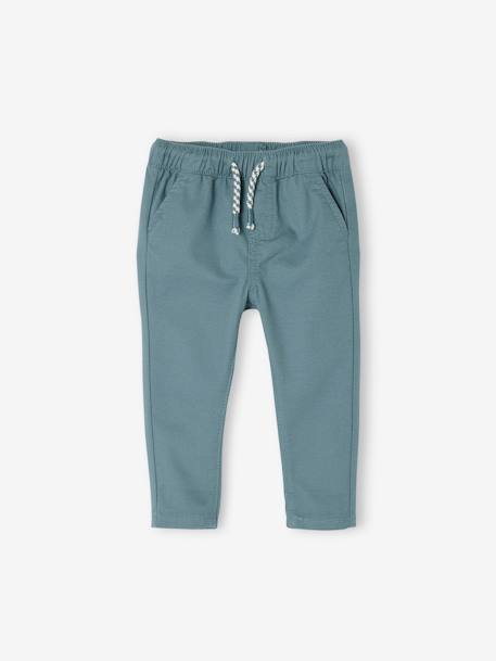 Pantalón de tela con cintura elástica, para bebé niño azul claro+nuez de pacana 