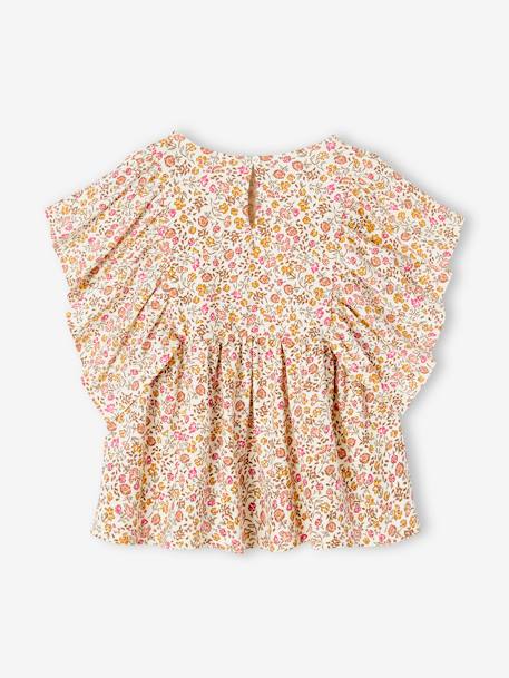 Camiseta blusa con flores, para niña azul petróleo+multicolor+vainilla 