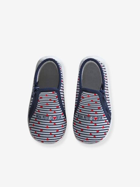 Zapatillas de casa con cremallera para bebé, fabricadas en Francia rayas azul marino 