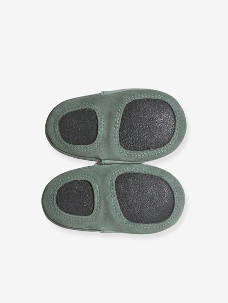 Zapatillas patucos elásticos de piel flexible, para bebé caqui+verde sauce 