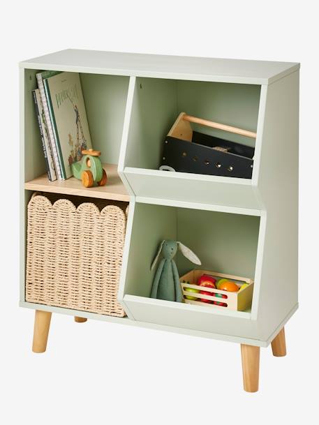 Mueble de almacenaje con casillero para libros y juguetes verde 