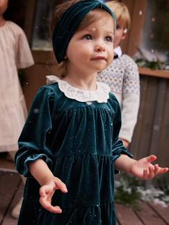 -Estuche regalo de Navidad con vestido de terciopelo + cinta para el pelo, bebé niña