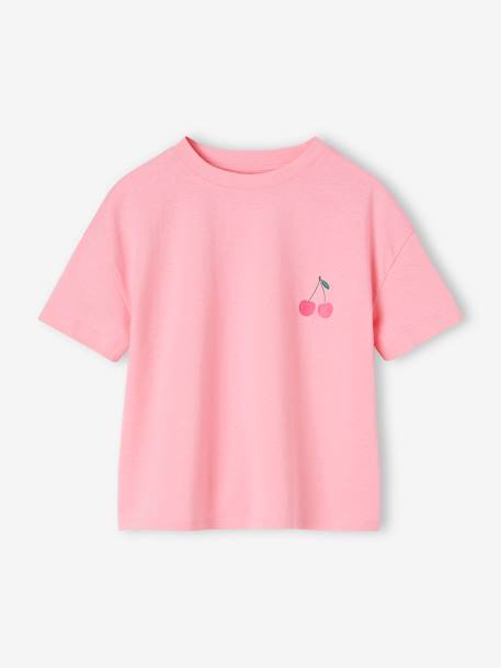 Camiseta lisa Basics de manga corta para niña azul turquesa+rosa chicle 