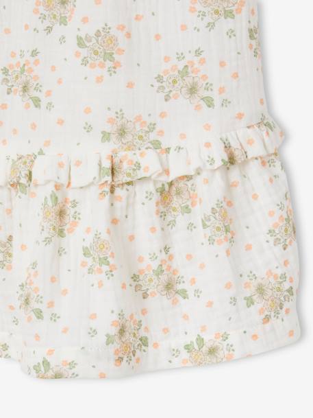 Vestido con tirantes semilargo de gasa de algodón para niña con detalle de bordado inglés rosa estampado 