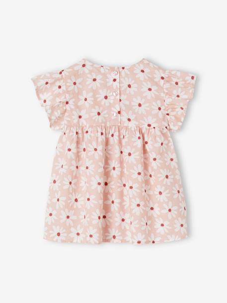 Blusa de manga corta con volantes y motivos de flores para niña naranja estampado+rosa rosa pálido 