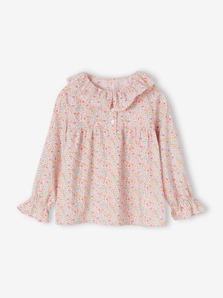 Blusa con estampado de flores para niña crudo+rosa+verde agua+verde pino 