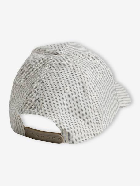 Gorra lisa con bordado delante para niño azul marino+liquen+rayas beige 