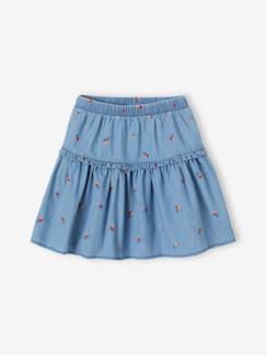 Niña-Falda denim ligero con cerezas bordadas para niña