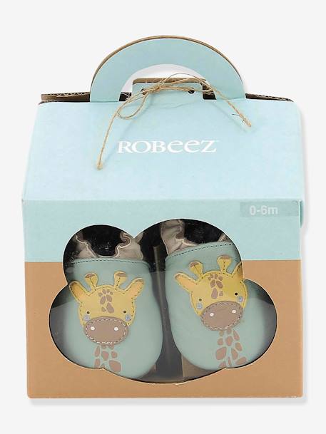 Estuche zapatillas de casa patucos + doudou ROBEEZ© para recién nacido verde agua 