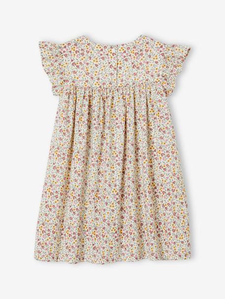 Vestido de manga corta con estampado y volantes para niña crudo+rosa rosa pálido+verde pino 