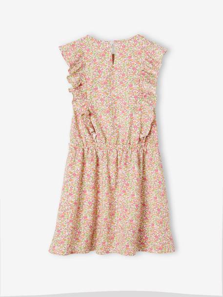 Vestido estampado con volantes, para niña rosa+VERDE OSCURO ESTAMPADO 