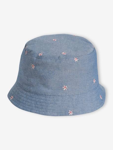 Bebé-Accesorios-Sombrero bob denim con flores bordadas para bebé niña