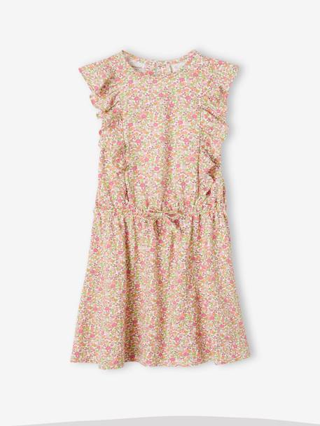 Vestido estampado con volantes, para niña rosa+VERDE OSCURO ESTAMPADO 