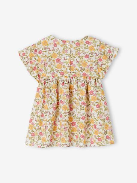 Blusa de manga corta con volantes y motivos de flores para niña naranja estampado+rosa rosa pálido 