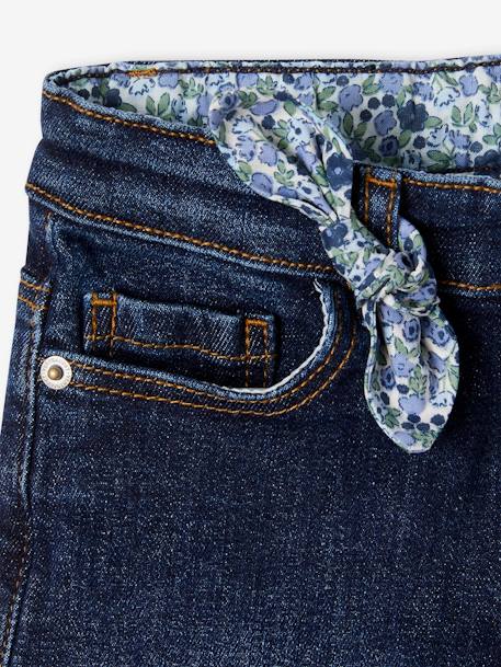 Short vaquero bordado con lacito estampado de flores, para niña AZUL OSCURO LAVADO+denim natural+doble stone 