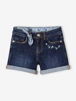 Niña-Shorts y bermudas-Short vaquero bordado con lacito estampado de flores, para niña