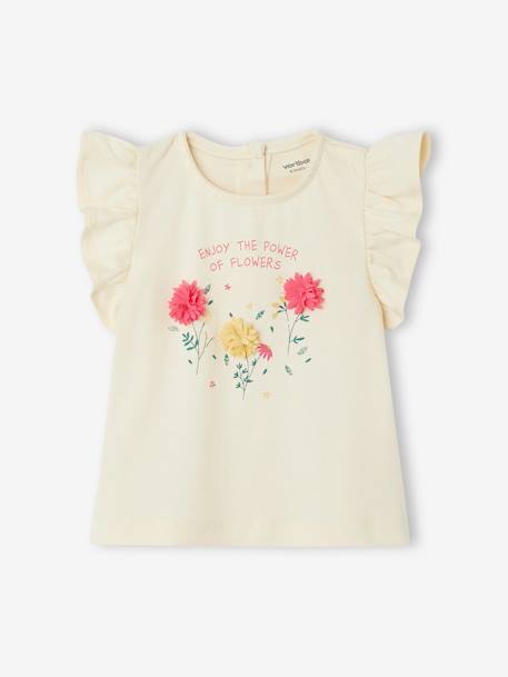 Camiseta con flores en relieve para bebé crudo+ROSA CLARO LISO CON MOTIVOS 