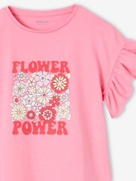 Camiseta 'Flower Power' con volantes en las mangas para niña rosa chicle 