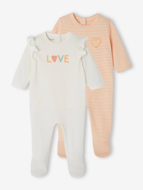 Pack de 2 pijamas de punto 'love' para bebé recién nacido melocotón 