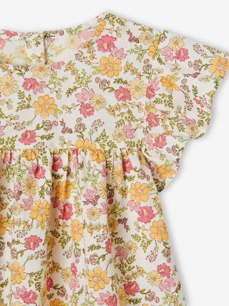 Blusa de manga corta con volantes y motivos de flores para niña naranja estampado+rosa rosa pálido 