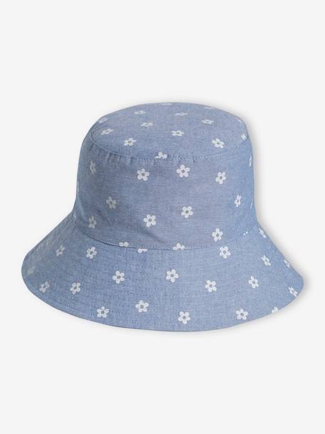 Sombrero bob estilo capelina denim con flores para niña azul jeans 