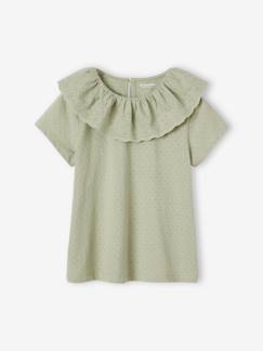 Niña-Camiseta con cuello de bordado inglés para niña