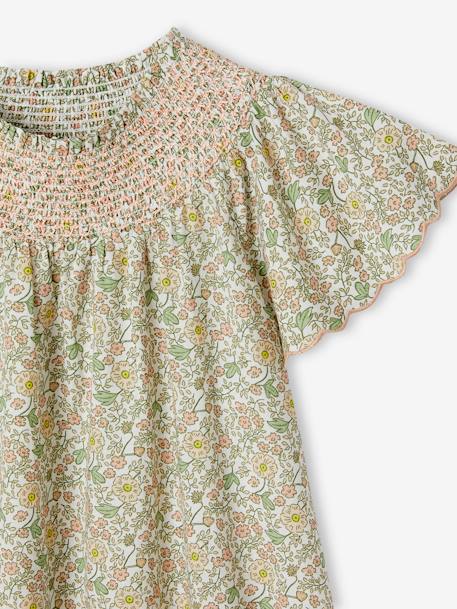 Vestido con estampado de flores, smocks y mangas mariposa para niña vainilla 