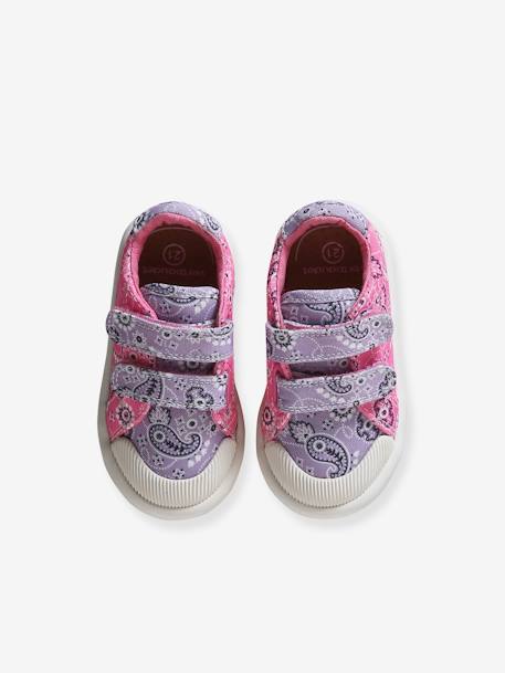 Zapatillas deportivas de lona con tiras autoadherentes bebé niña BLANCO CLARO LISO CON MOTIVOS+rosa estampado+violeta estampado 