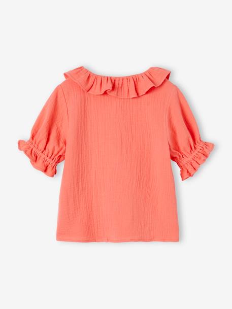 Blusa con cuello de gasa de algodón para niña coral+crudo 