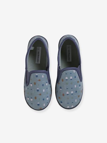 Zapatillas infantiles elásticas de lona azul estampado+gris jaspeado 