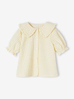 Niña-Camisas y Blusas-Blusa a cuadros vichy cuello amplio con volante, para niña