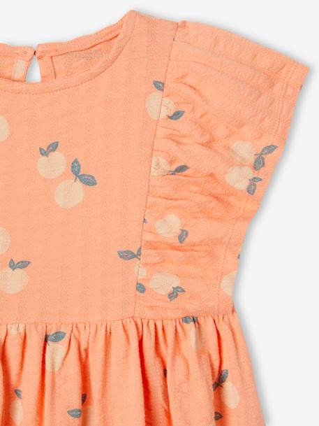 Vestido con flores y punto en relieve para niña crudo+mandarina+rosa chicle 