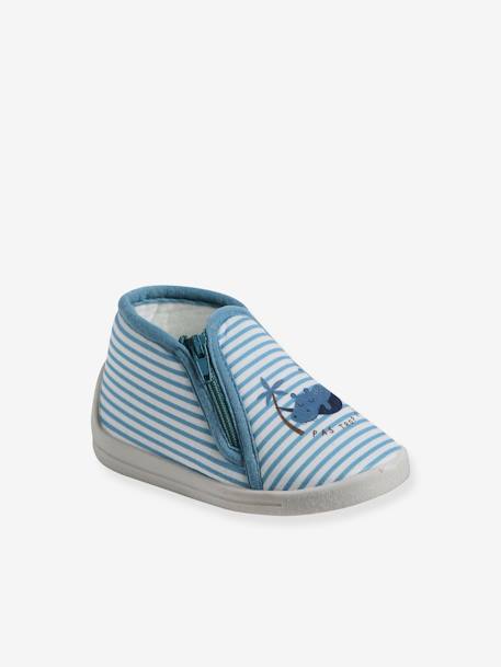 Zapatillas de casa de tela con cremallera para bebé rayas azul 