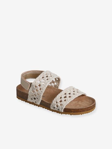 Sandalias infantiles con cierre autoadherente y efecto ganchillo beige 