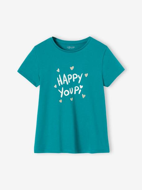 Camiseta con mensaje, para niña azul marino+coral+fresa+rojo+vainilla+verde pino 