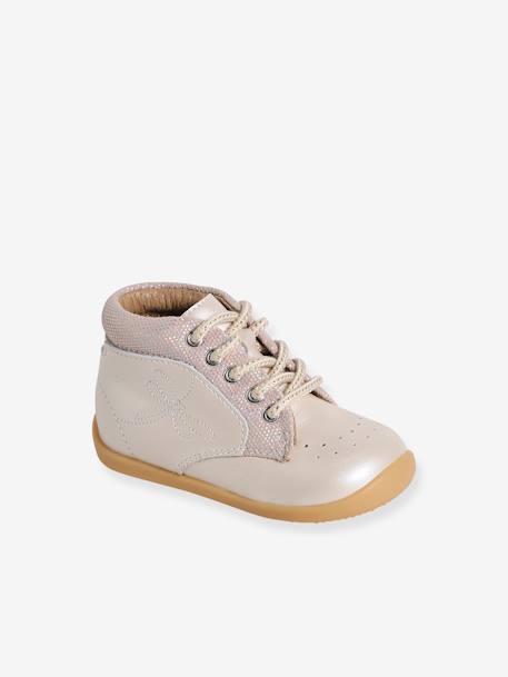 Botines de piel blanda con cordones para bebé primeros pasos beige irisado 