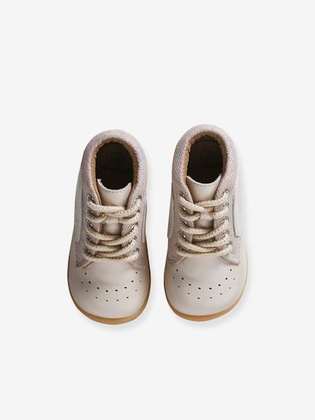 Botines de piel blanda con cordones para bebé primeros pasos beige irisado 