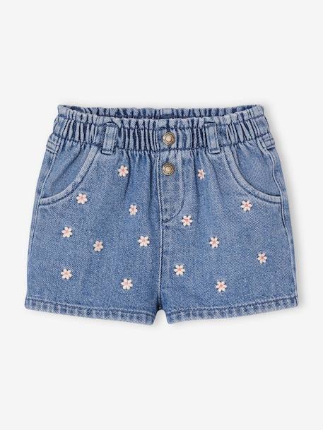 Short vaquero con bordado de margaritas para bebé stone 