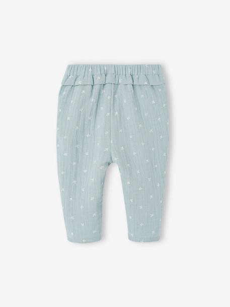 Pantalón de gasa de algodón para bebé azul grisáceo+crudo+rosa viejo 