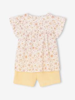 -Conjunto blusa de flores y short de gasa de algodón para niña