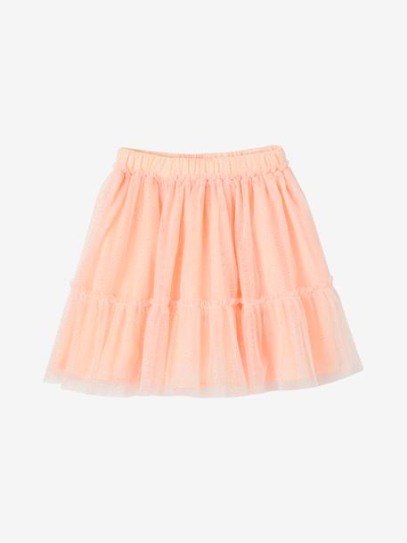 Falda larga tipo enagua de muselina con lentejuelas para niña beige irisado+crudo+nude 