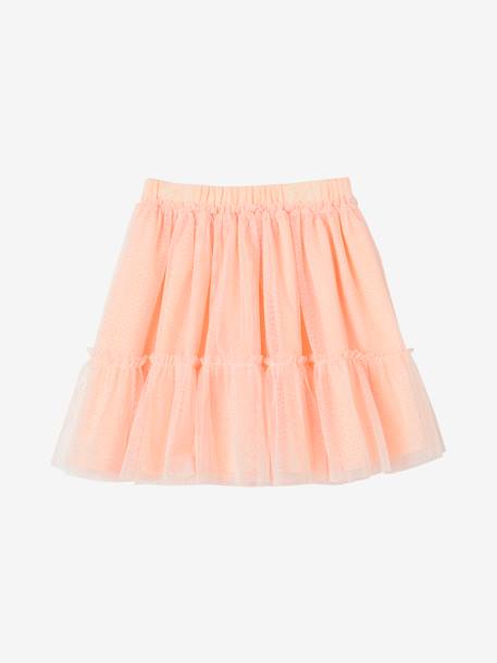 Falda larga tipo enagua de muselina con lentejuelas para niña beige irisado+crudo+nude 