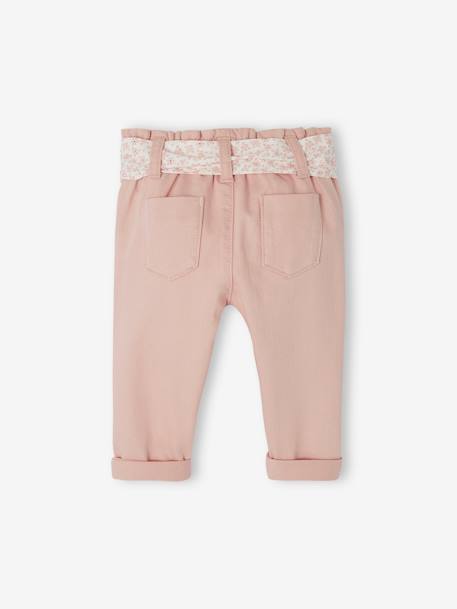 Pantalón «paperbag» con cinturón para bebé crudo+liquen+rosa rosa pálido 