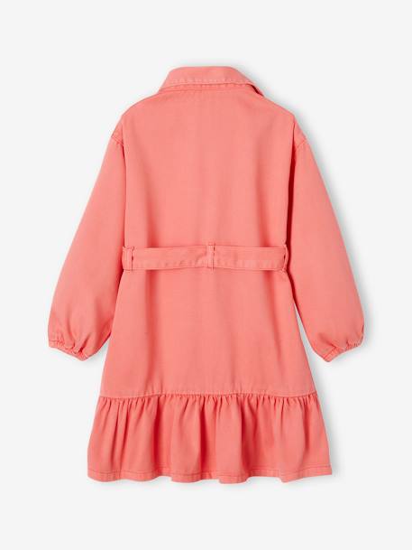 Vestido camisero con volantes para niña coral 