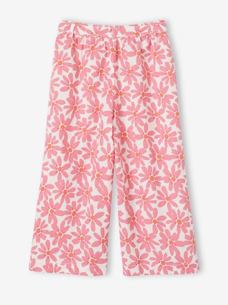 Pantalón pesquero ancho estampado para niña crudo+cuadros rojos 