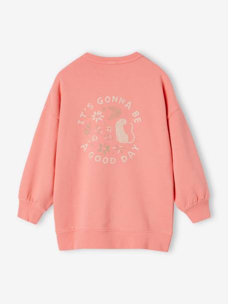 Sudadera larga con motivo grande detrás para niña coral 