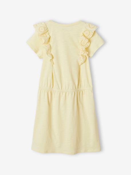 Vestido con volantes de bordado inglés para niña amarillo pálido+azul marino+verde grisáceo 